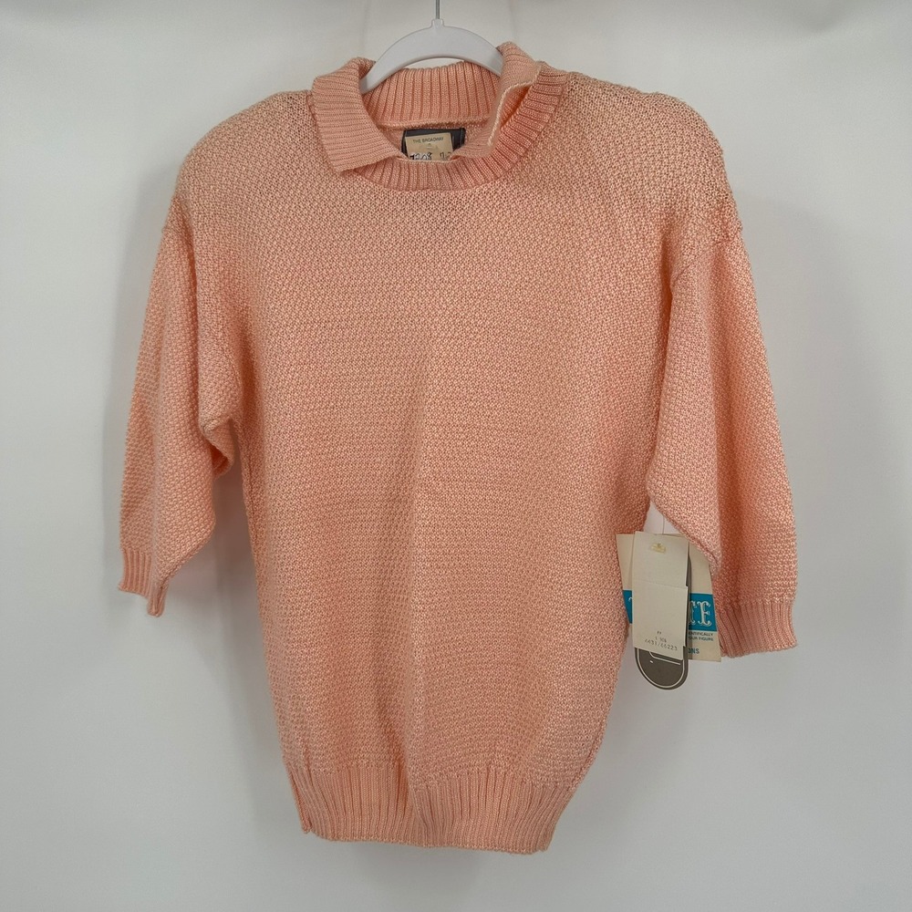 Womens Vintage Peach Knit Sweater Petite PS Classic Textured Minimalist Cozy‎